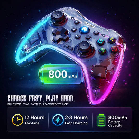 RAYNEO S03 Transparent Wireless Gaming Controller Nintendo Switch with Turbo & Vibration Bluetooth Gamepad (For Android, iOS, PC, PS3, PS4, PS5)