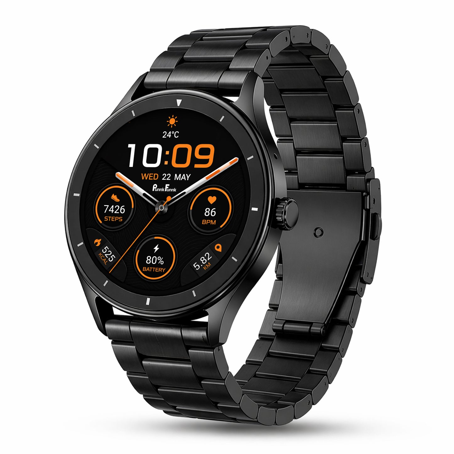 PunnkFunnk Active Lite 1.49"Amoled Display BT Calling, Notification, Music, Sports, fitness Smartwatch (Metal)