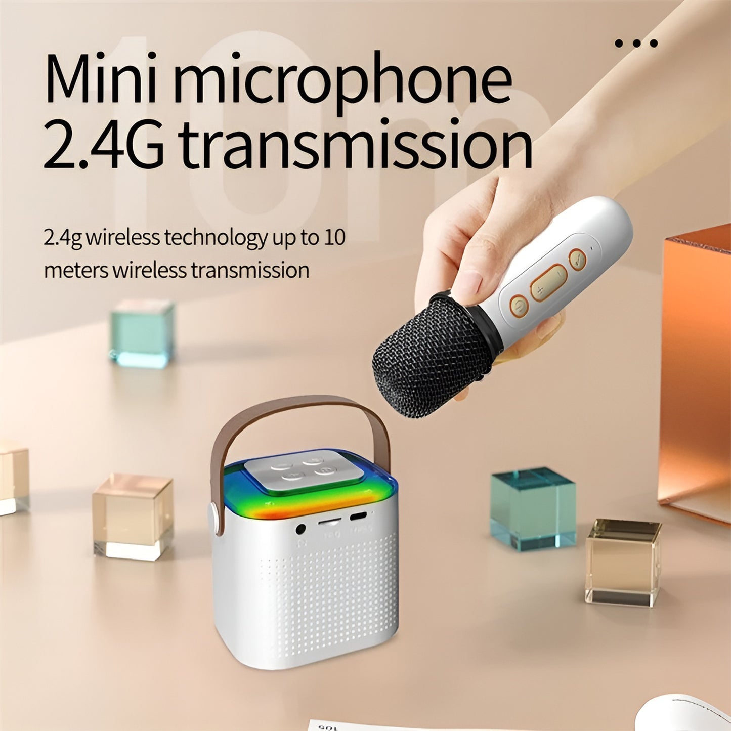 Wireless Mini Vocal Speaker with Dual Mic RGB Lights & Voice