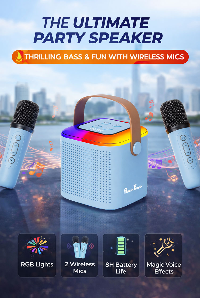 Wireless Mini Vocal Speaker with Dual Mic RGB Lights & Voice