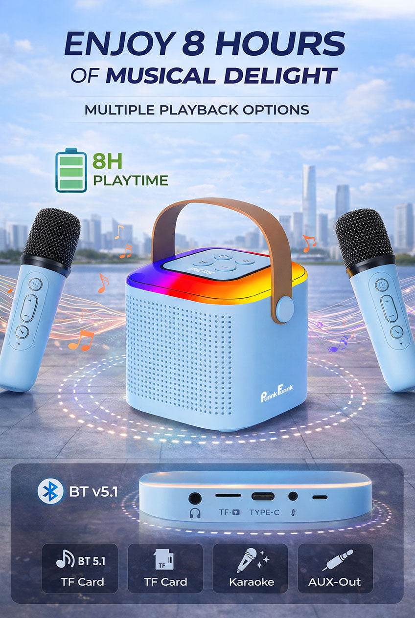 Wireless Mini Vocal Speaker with Dual Mic RGB Lights & Voice