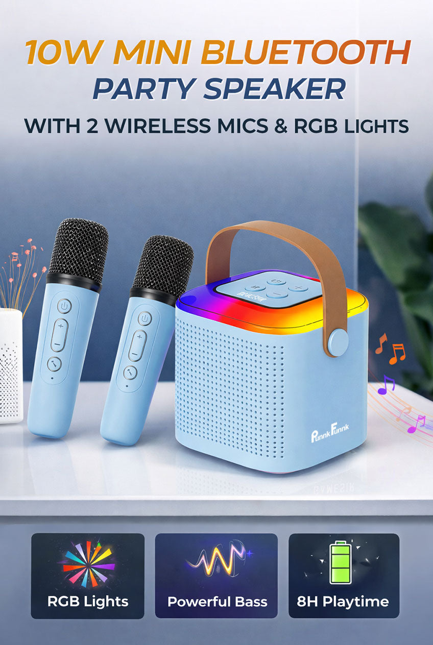 Wireless Mini Vocal Speaker with Dual Mic RGB Lights & Voice