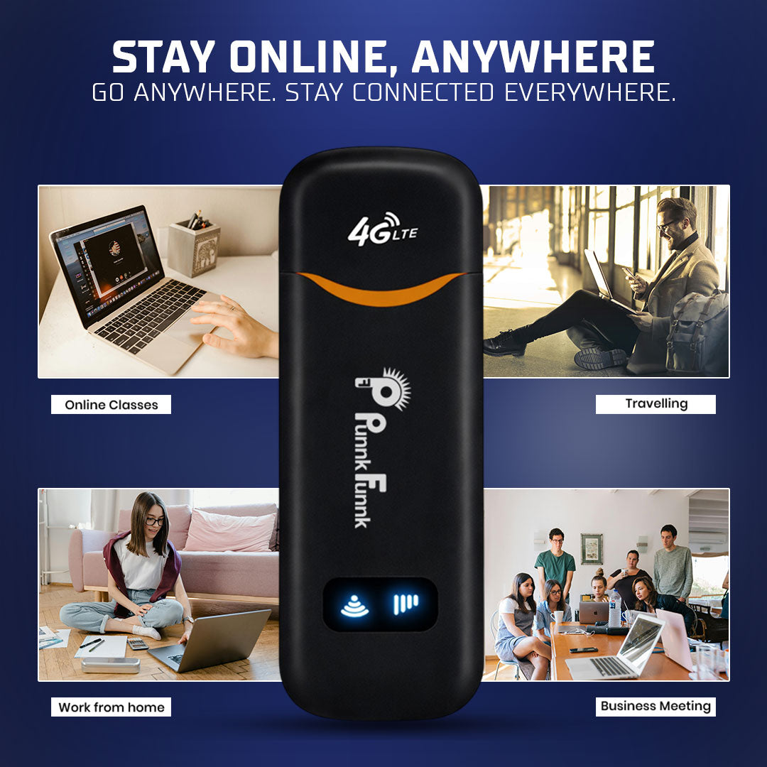 4G LTE WiFi USB Dongle Stick with All SIM Network Support | 4G Data Card with up to 150Mbps Data Speed, Fast 4G Dongle, SIM Adapter Included, tri_Band