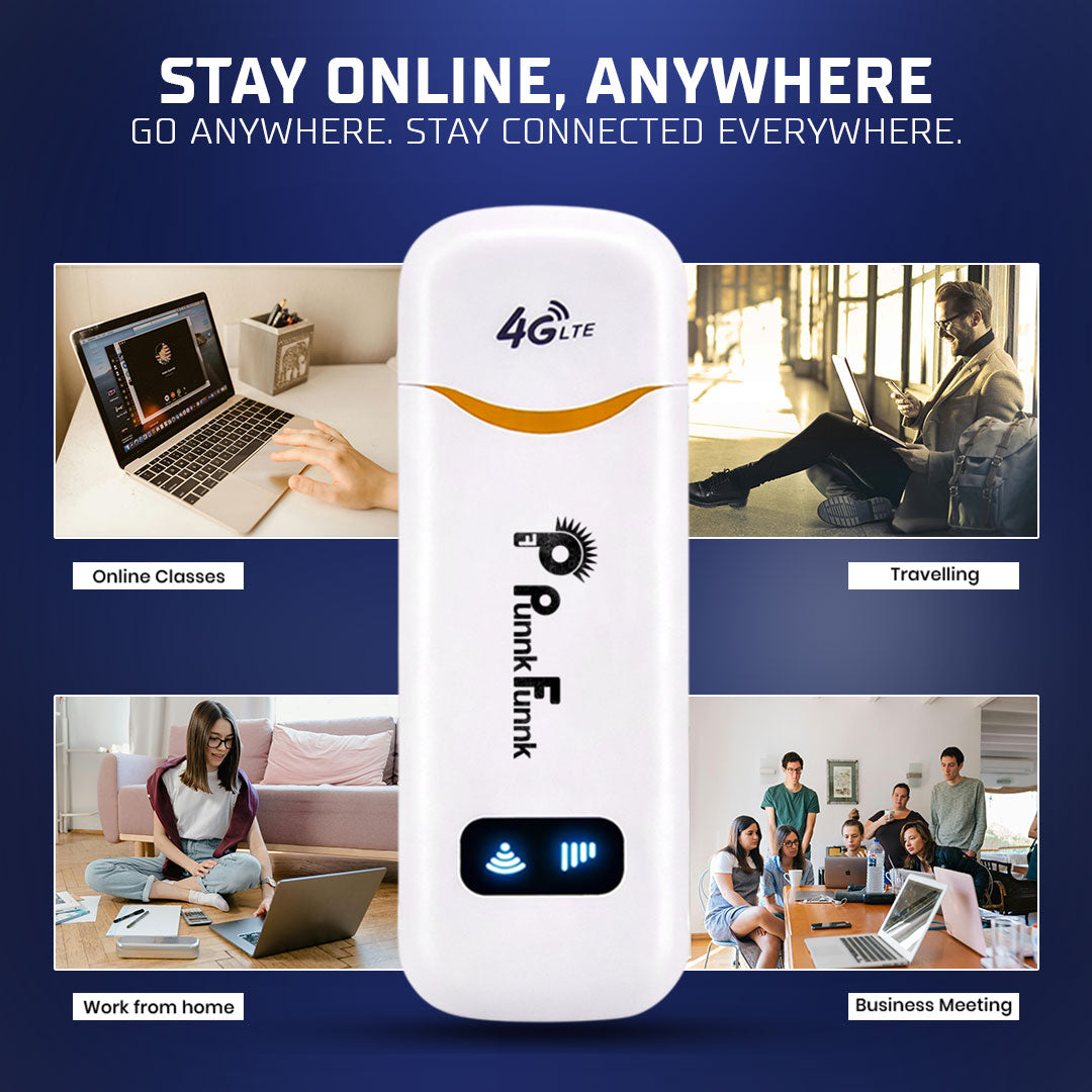 4G LTE WiFi USB Dongle Stick with All SIM Network Support | 4G Data Card with up to 150Mbps Data Speed, Fast 4G Dongle, SIM Adapter Included, tri_Band