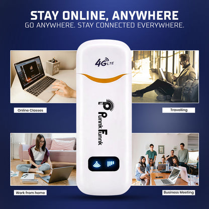 4G LTE WiFi USB Dongle Stick with All SIM Network Support | 4G Data Card with up to 150Mbps Data Speed, Fast 4G Dongle, SIM Adapter Included, tri_Band