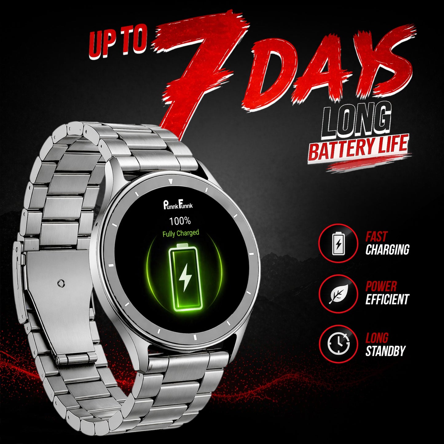 PunnkFunnk Active Lite 1.49"Amoled Display BT Calling, Notification, Music, Sports, fitness Smartwatch (Metal)
