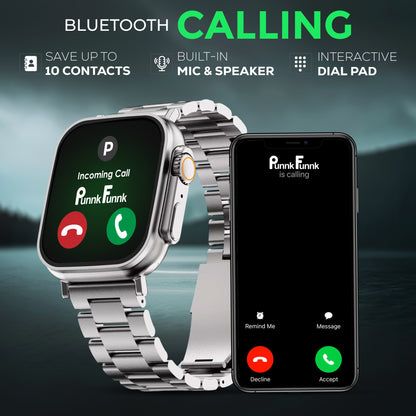 T800 Ultra Smartwatch Stainless Steel, BT Calling, Fitness & Music Smartwatch