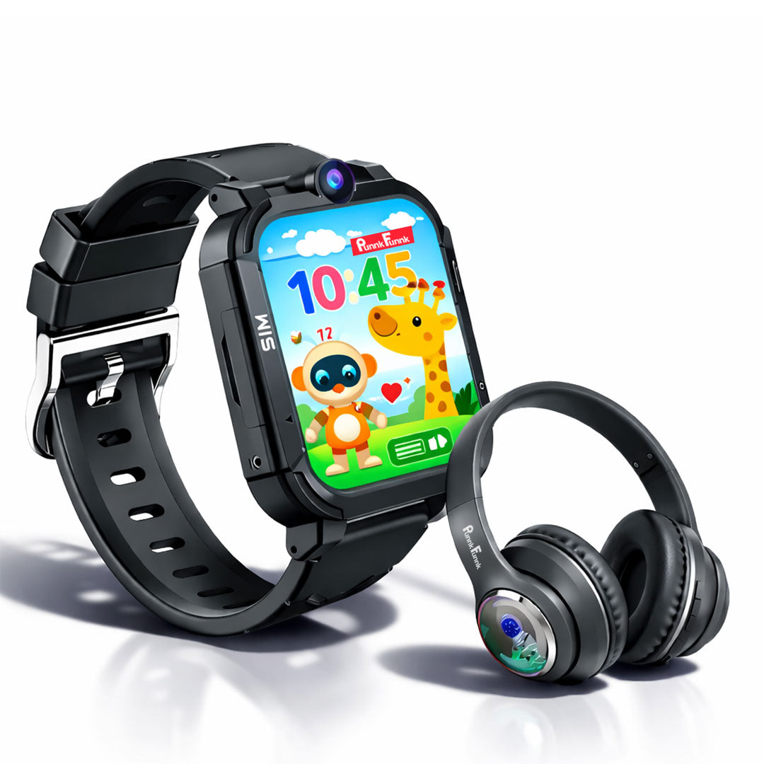PunnkFunnk Kids Smartwatch & Wireless Headphones Gift Combo for Boys & Girls (7–15 Years) | Learning + Music Entertainment Kit