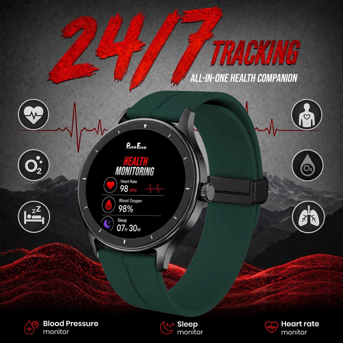 PunnkFunnk Active Lite 1.49"Amoled Display BT Calling, Notification, Music, Sports, fitness Smartwatch (Magnetic)