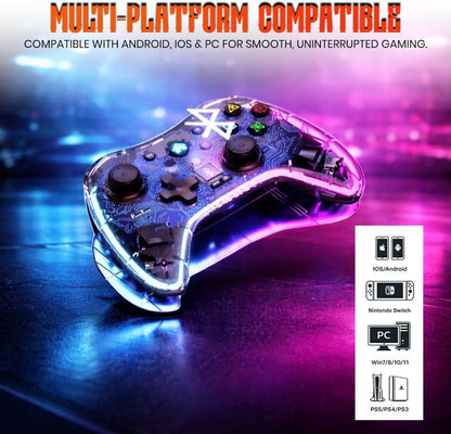 S03 Transparent Wireless Gaming Controller Nintendo Switch with Turbo & Vibration Bluetooth Gamepad (For Android, iOS, PC, PS3, PS4, PS5)