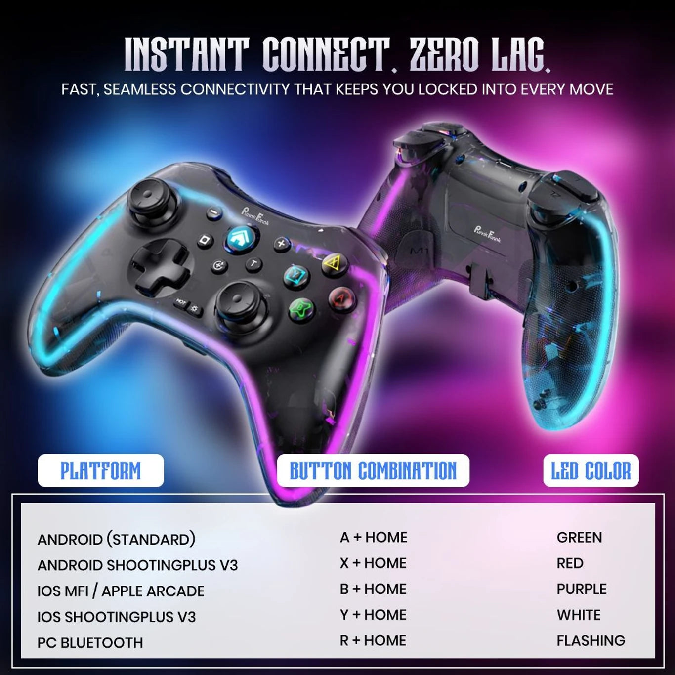 S03 Transparent Wireless Gaming Controller Nintendo Switch with Turbo & Vibration Bluetooth Gamepad (For Android, iOS, PC, PS3, PS4, PS5)