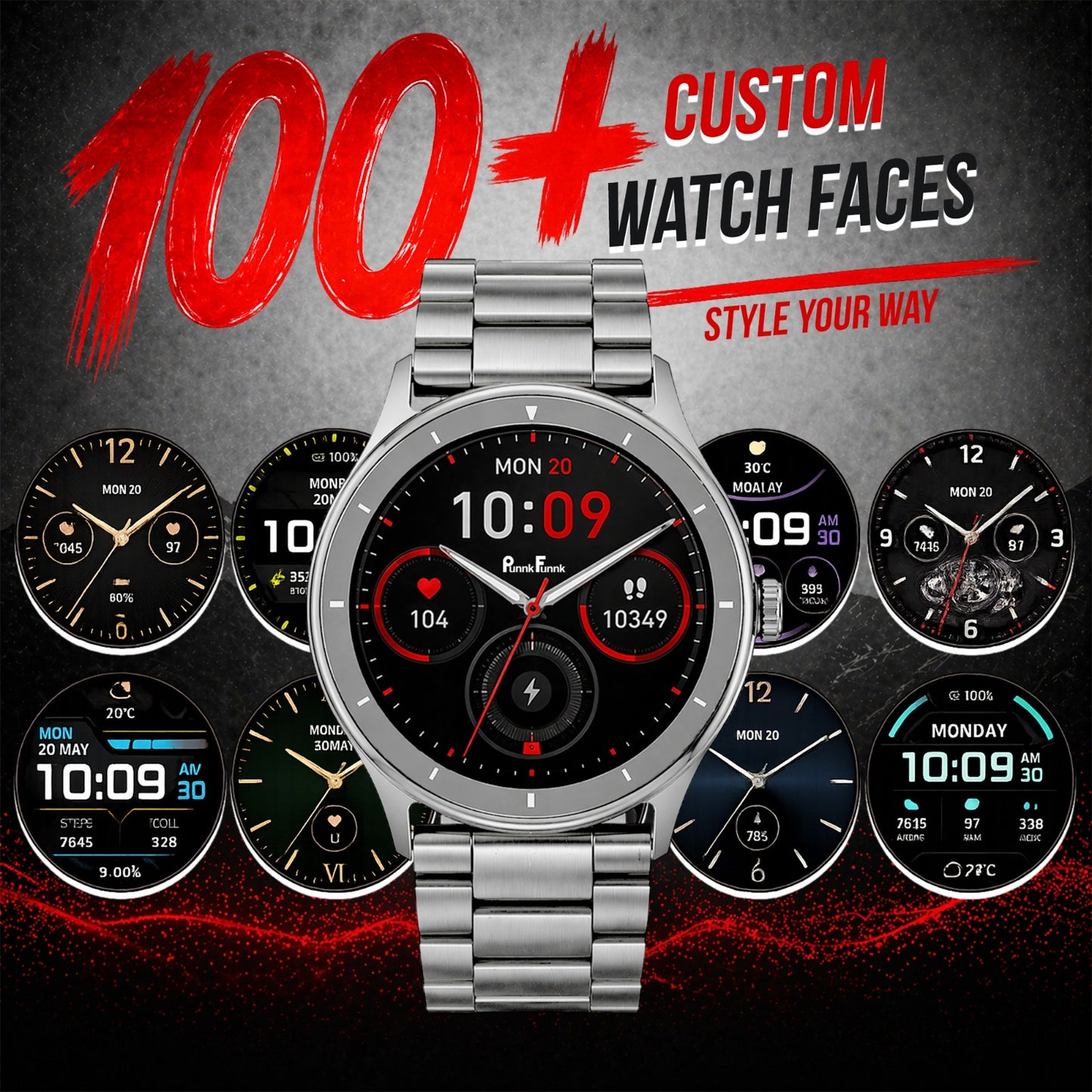 PunnkFunnk Active Lite 1.49"Amoled Display BT Calling, Notification, Music, Sports, fitness Smartwatch (Metal)