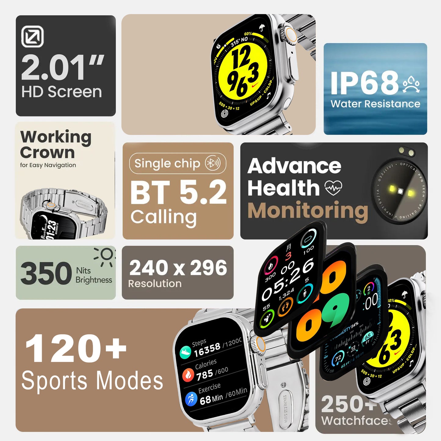 T800 Ultra Smartwatch Stainless Steel, BT Calling, Fitness & Music Smartwatch