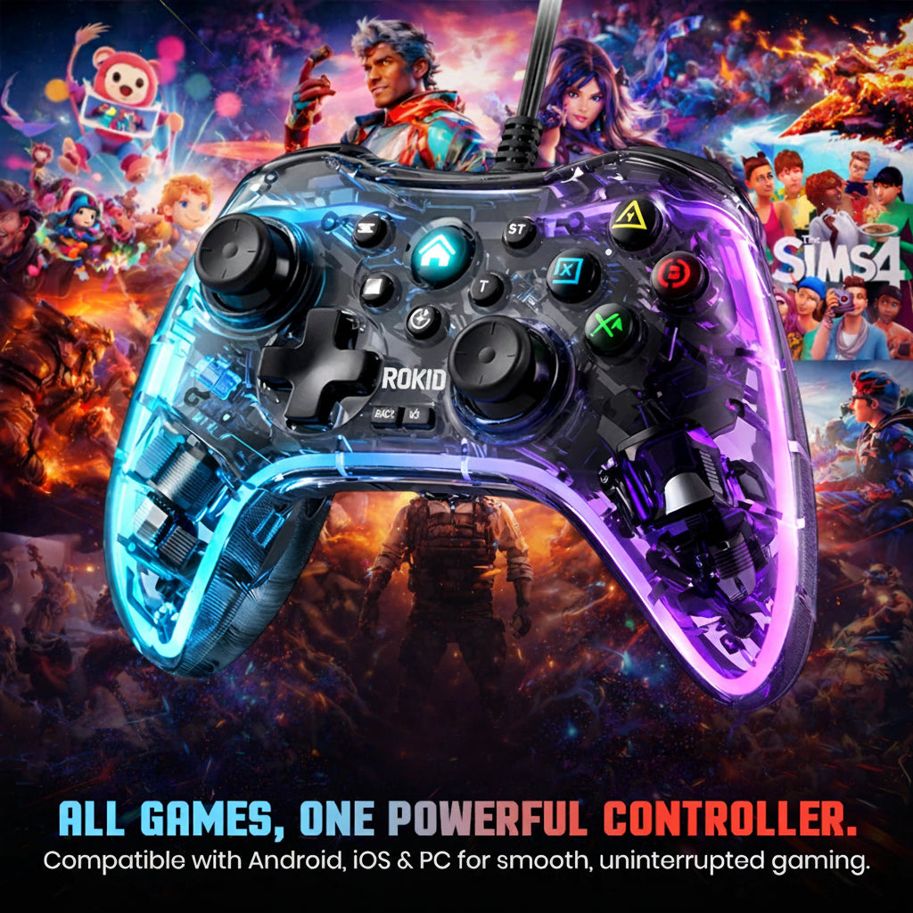 ROKID S03 Transparent Wired Gaming Controller Nintendo Switch with Turbo & Vibration Bluetooth Gamepad (Transparent, For Android, iOS, PC, PS3, PS4, PS5) (Copy)