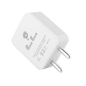 PunnkFunnk PFC 222 Dual USB Smart Charger, Made in India, Fast Charging Power Adaptor Without Cable for All iOS & Android Devices (White)