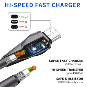 PunnkFunnk 4A Super Fast Charging Braided type c usb c micro usb 8pin sync USB Cable SFC47