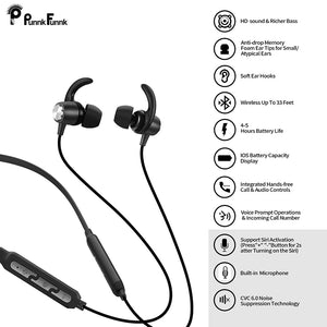 PunnkFunnk Necklace wireless headset bluetooth 5.0,  Sport Earphones with Mic in ear bass stereo