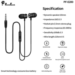 PunnkFunnk E200 In Ear Wired Eaphones with Mic for mobile Deep Bass Stereo wired Headset